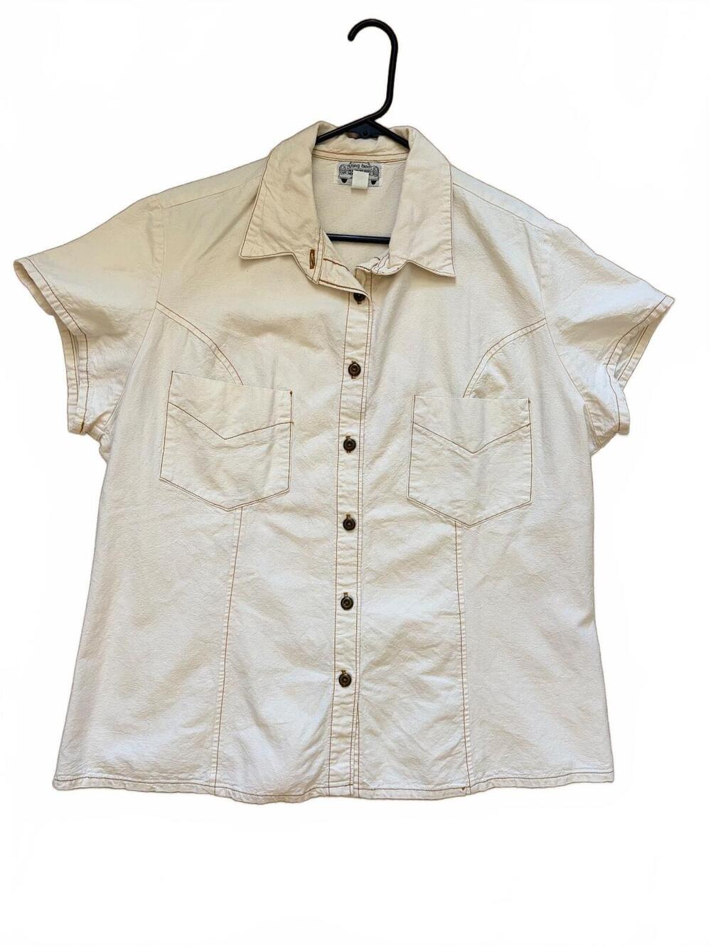 Vintage Sting Bee Womens Button Front Collared Shirt Ivory Short Sleeve Size 20